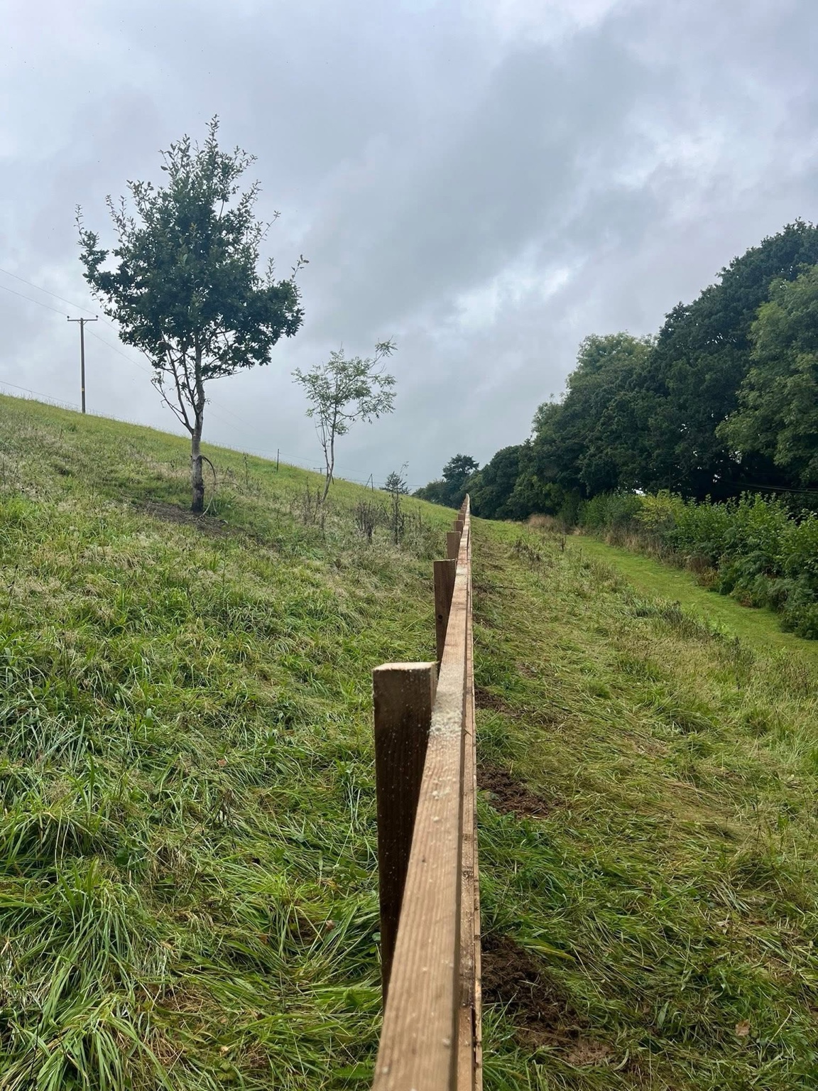 Post and rail fencing line installed across Cornish farmland